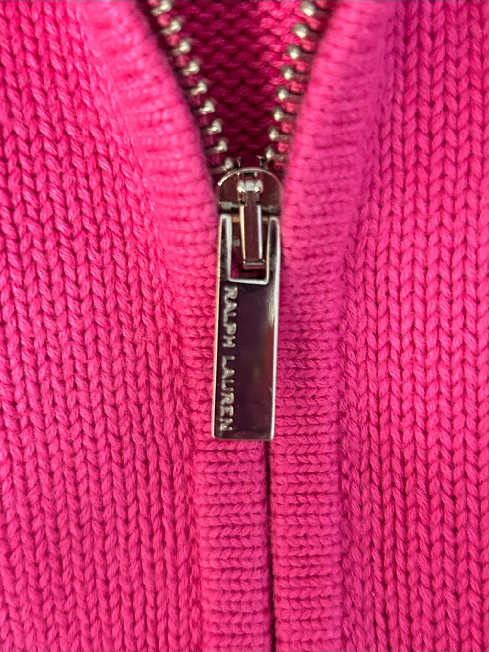 Ralph Lauren Bright Pink Zip-Up Cable-Trim Sweater - Picture 5 of 7